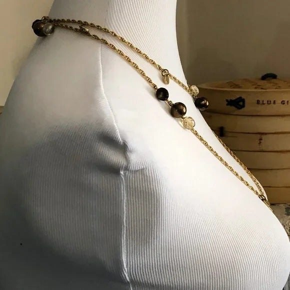 Long Gold Tone Bead Statement Necklace - Picture 5 of 7